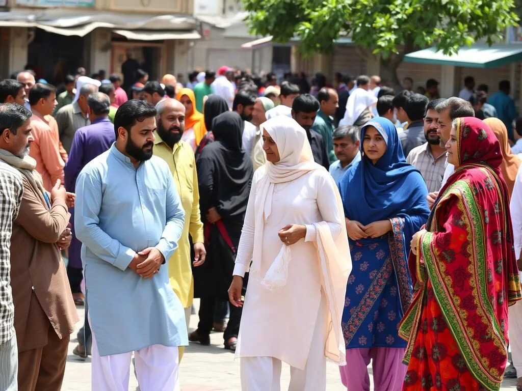 Local residents in traditional Pakistani attire in Gujranwala