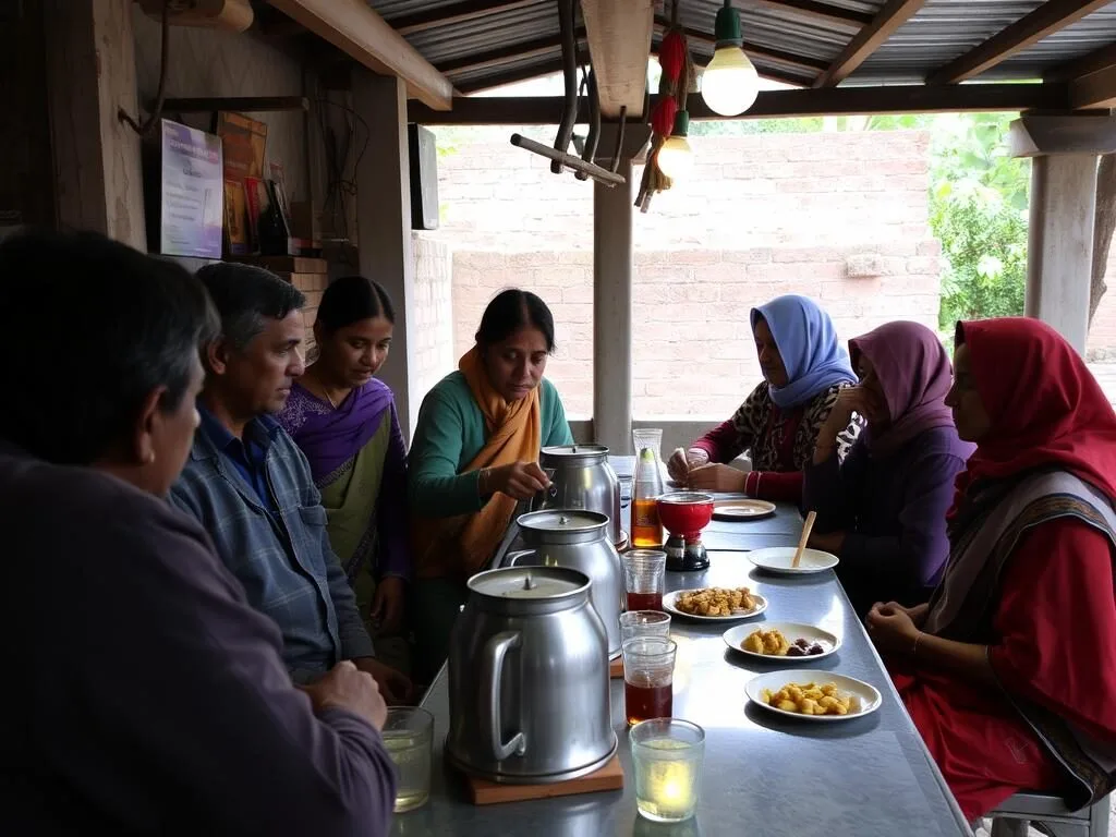 Local tea stall in Jamalpur with people enjoying snacks and conversation