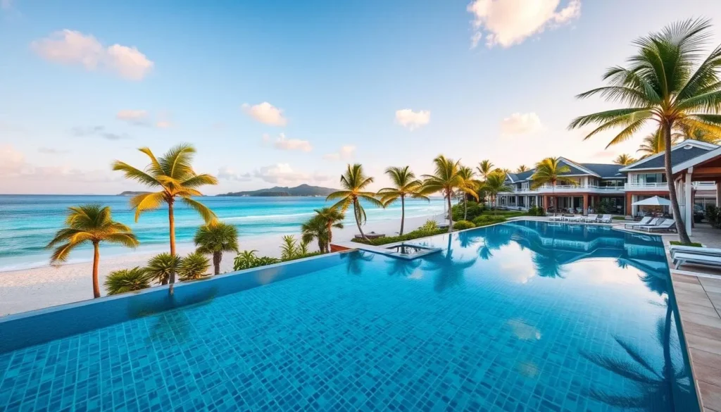 Luxury beachfront resort with infinity pool overlooking the ocean in Ishigaki, Yaeyama Islands Luxury beachfront resort with infinity pool overlooking the ocean in Ishigaki, Yaeyama Islands