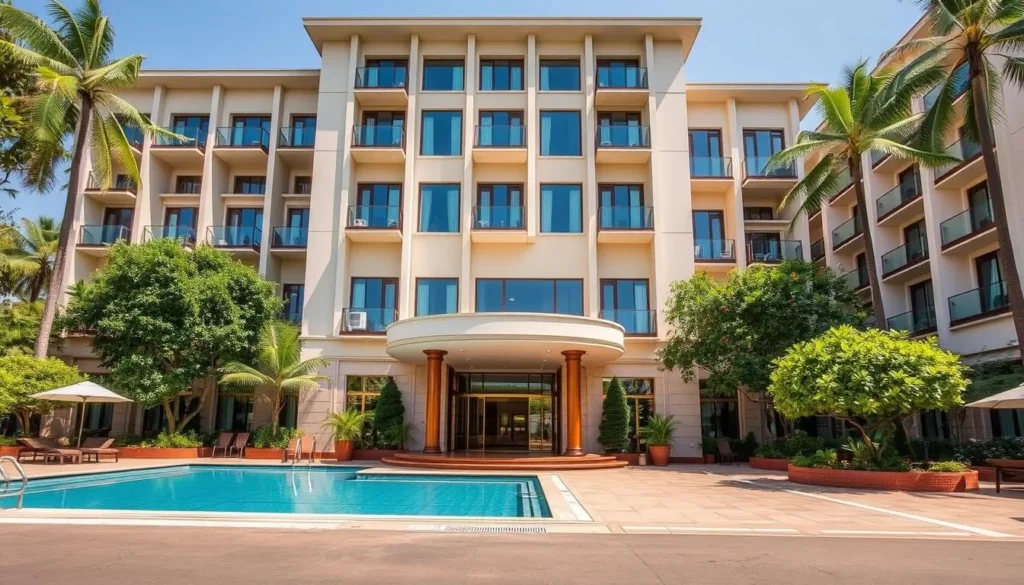 Luxury hotel in Koregaon Park area of Pune with beautiful architecture and landscaped gardens Luxury hotel in Koregaon Park area of Pune with beautiful architecture and landscaped gardens
