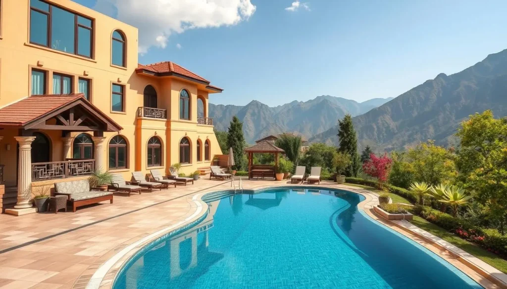 Luxury hotel in Swat Valley with mountain views and traditional architecture