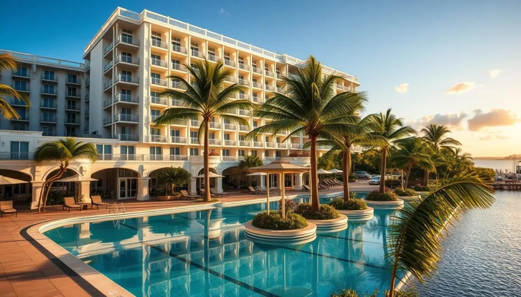 Luxury hotel in West Palm Beach with pool and palm trees Luxury hotel in West Palm Beach with pool and palm trees
