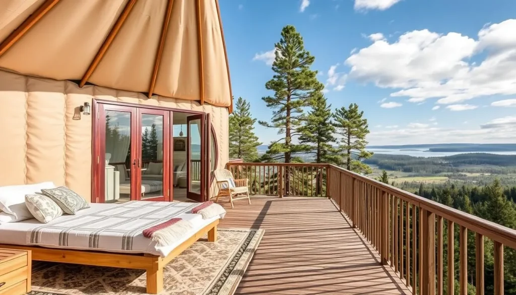 Luxury yurt in Blekinge County with a private deck and forest views