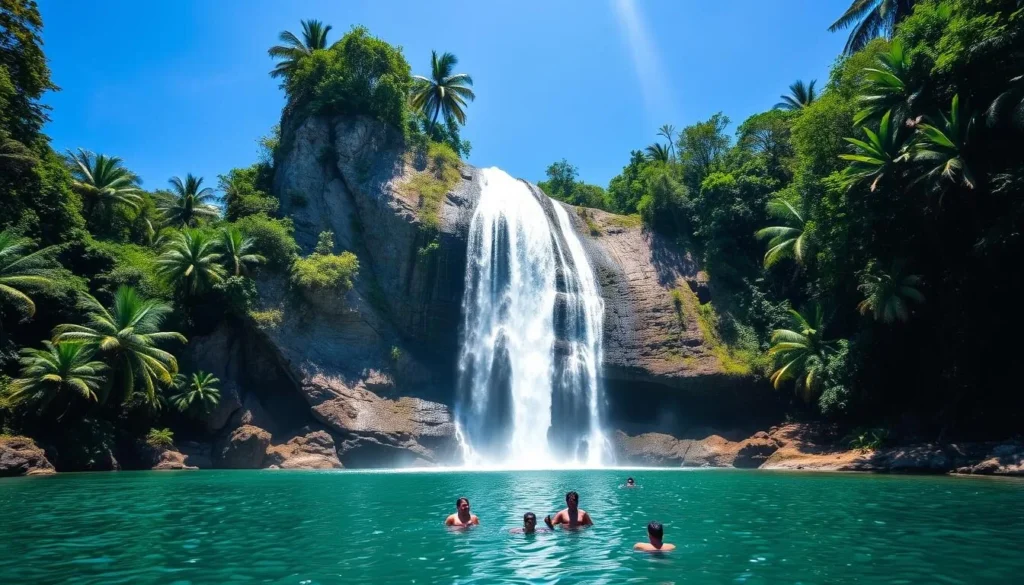 Majestic Can-umantad Falls, the tallest waterfall in Bohol surrounded by lush vegetation Majestic Can-umantad Falls, the tallest waterfall in Bohol surrounded by lush vegetation