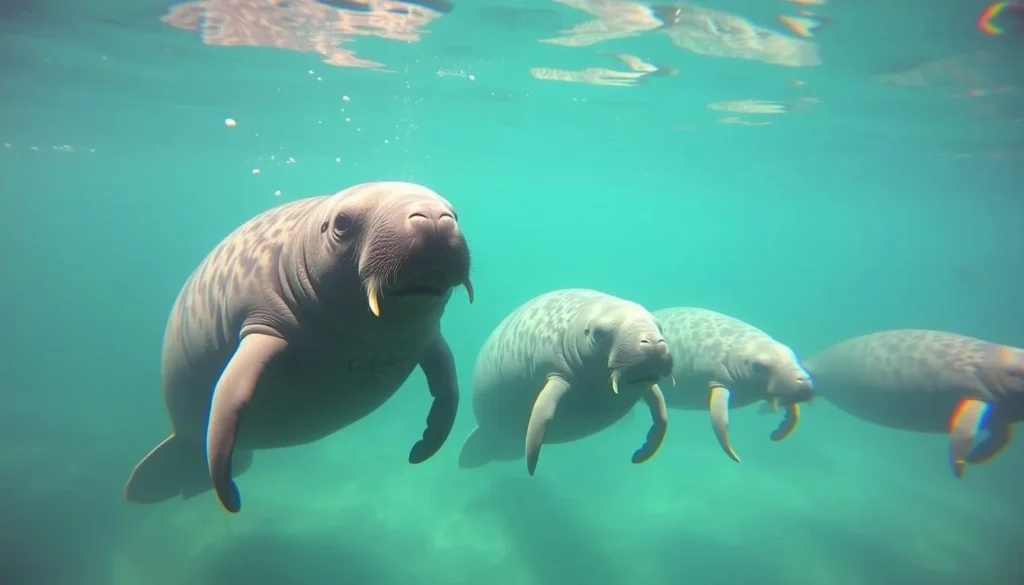 Manatees swimming in the crystal clear waters of Three Sisters Springs in Crystal River, Florida Manatees swimming in the crystal clear waters of Three Sisters Springs in Crystal River, Florida