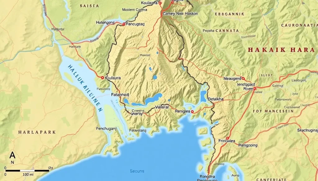 Map of Hakaluki Haor showing key access points and villages