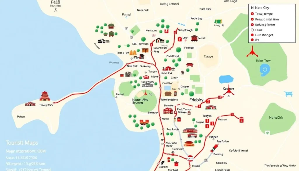 Map of Nara showing main attractions and walking routes Map of Nara showing main attractions and walking routes