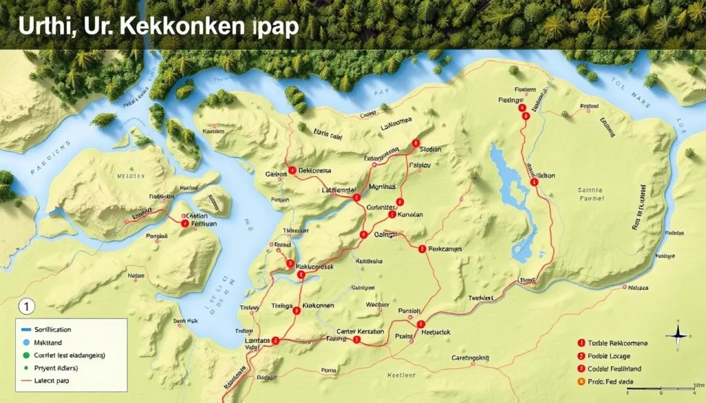 Map of Urho Kekkonen National Park highlighting best viewing locations