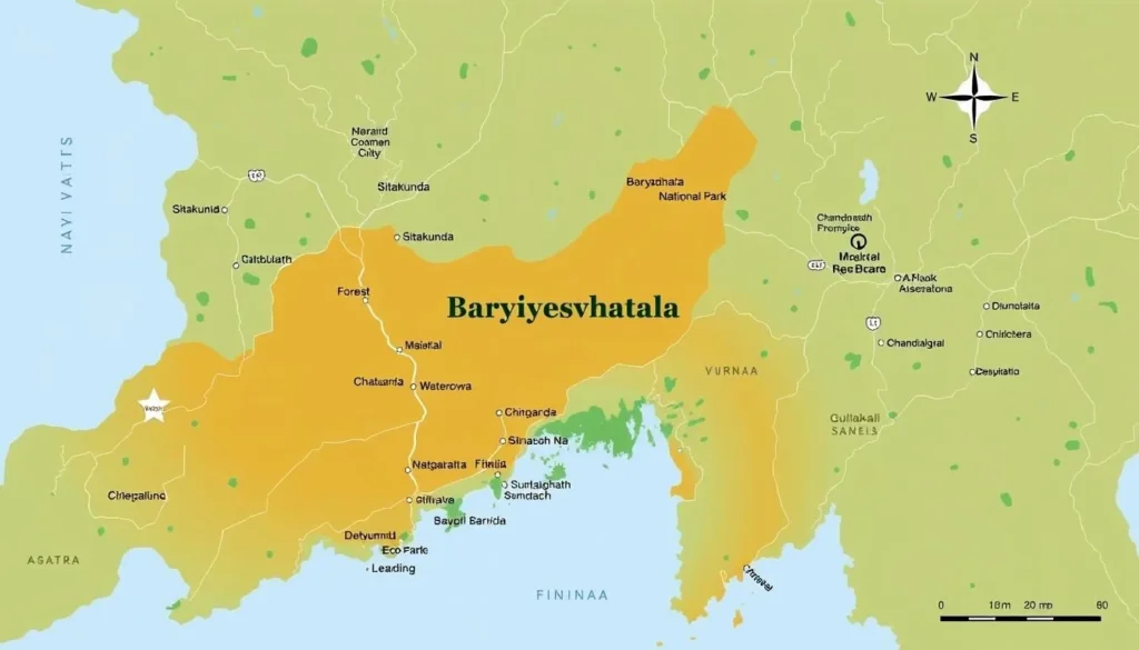 Map showing Baroiyadhala National Park and surrounding attractions