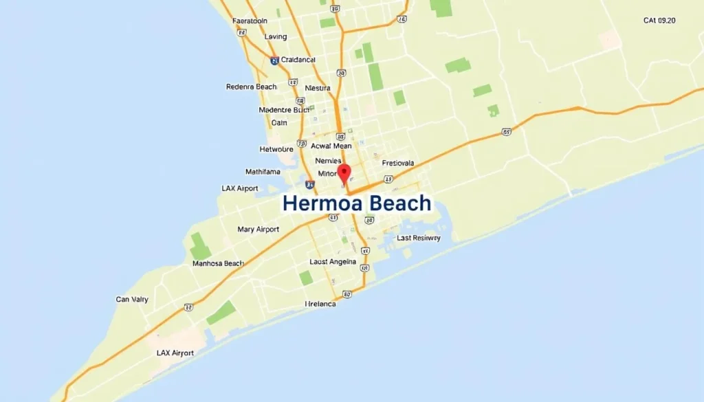 Map showing Hermosa Beach's location in relation to Los Angeles and nearby beach towns