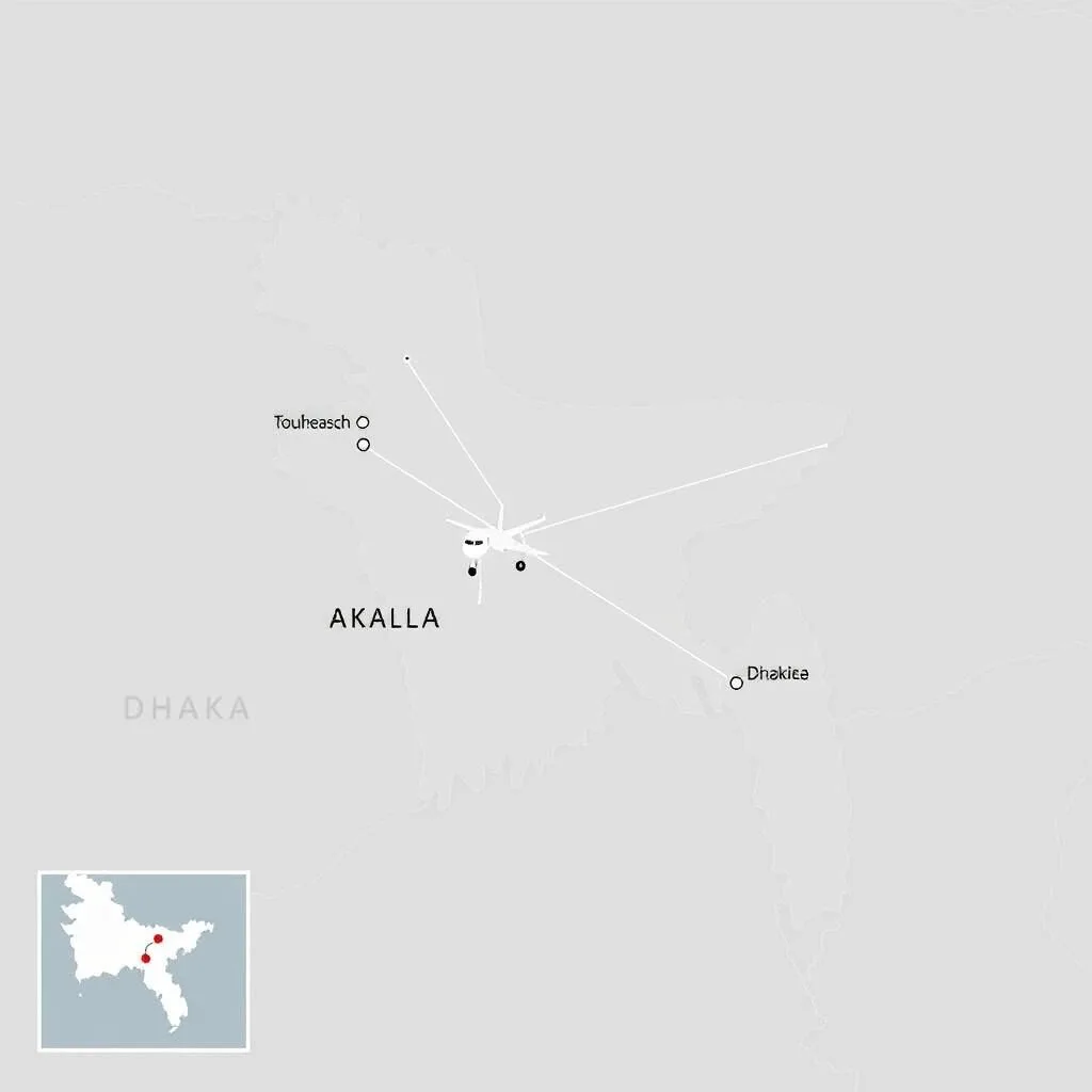 Map showing air routes to Gaur Bangladesh from major cities