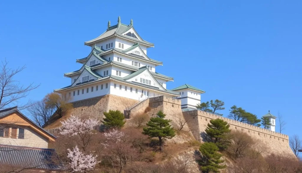 Marugame Castle on a hilltop with its impressive stone walls and traditional architecture Marugame Castle on a hilltop with its impressive stone walls and traditional architecture