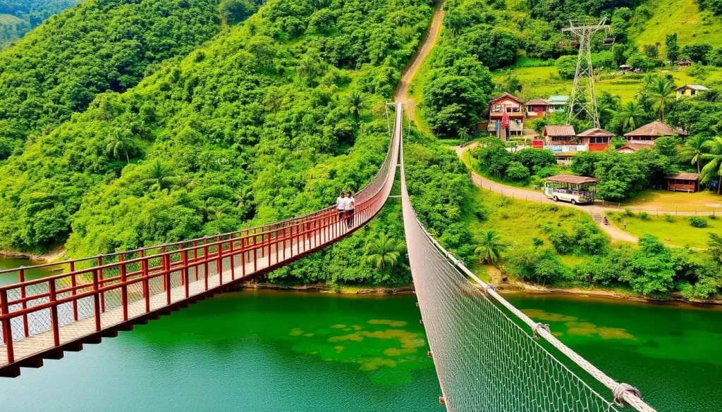 Meghla Tourism Complex in Bandarban with its hanging bridge and scenic lake