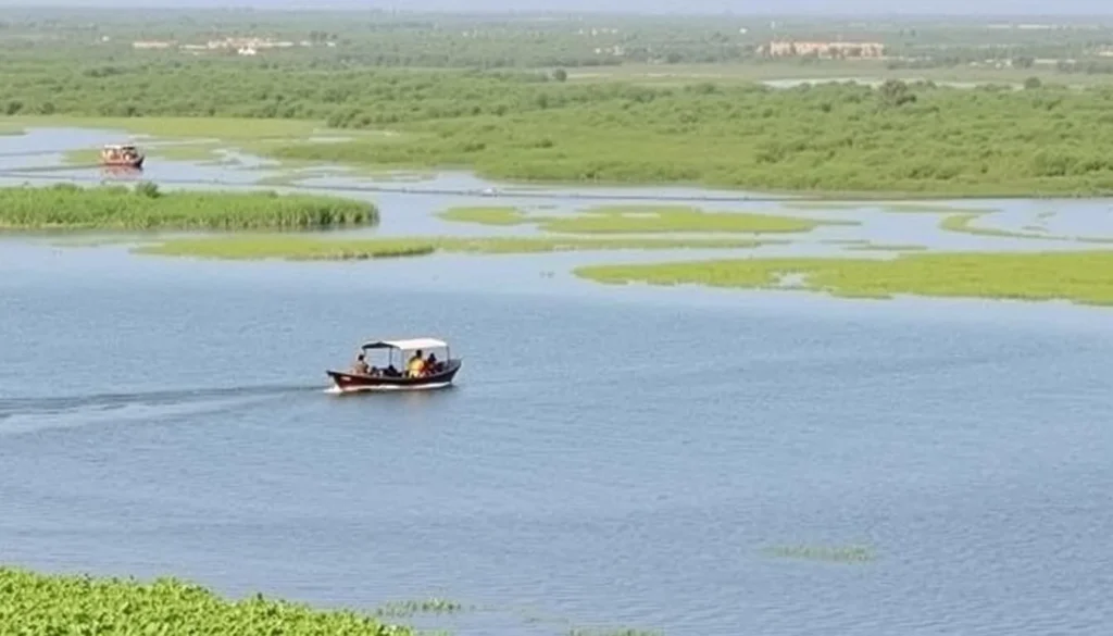 Mesopotamian Marshes landscape with traditional boats Mesopotamian Marshes landscape with traditional boats