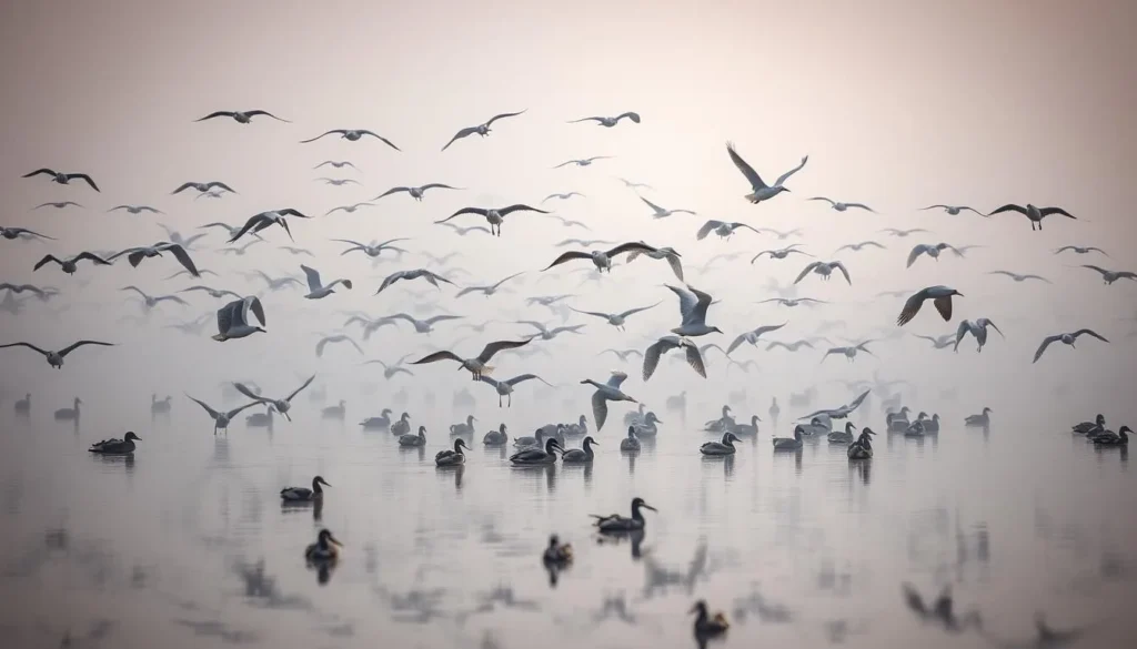 Migratory birds at Chalan Beel during winter season in Bangladesh