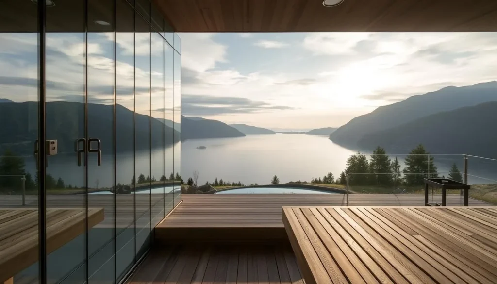 Mirror Sauna in Vrådal with reflective exterior and panoramic views of Lake Bandak