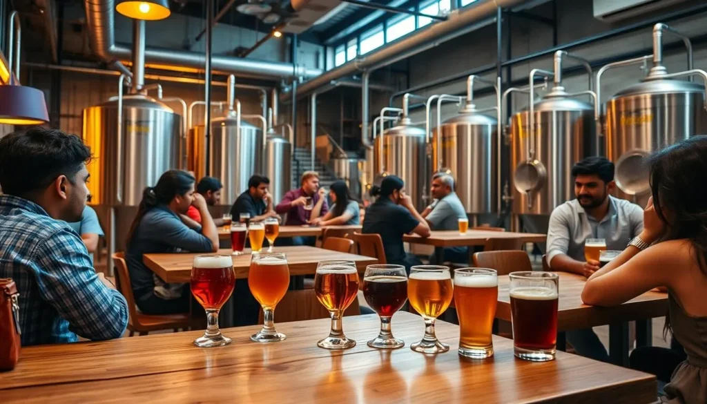 Modern craft brewery in Bengaluru with beer tasting flight and relaxed atmosphere Modern craft brewery in Bengaluru with beer tasting flight and relaxed atmosphere