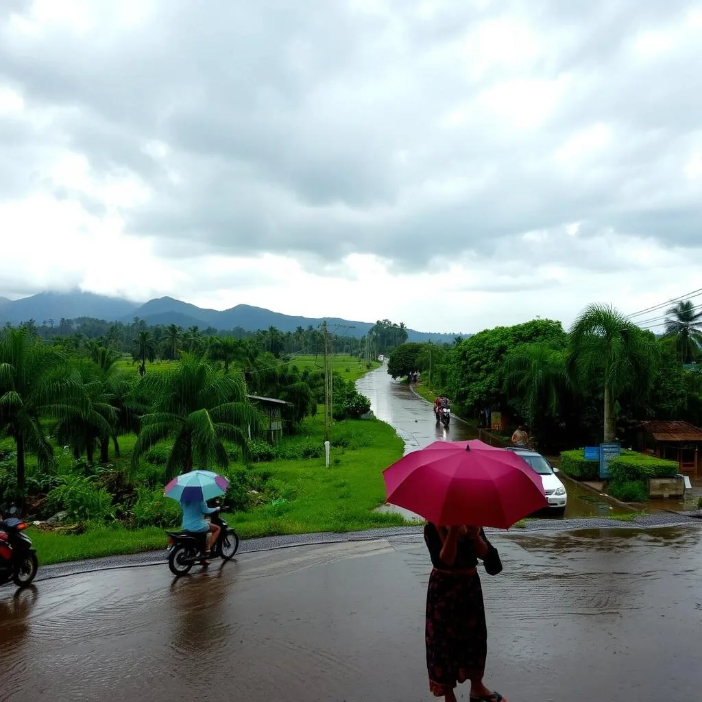 Monsoon season in Jamalpur with heavy rainfall and lush green landscape