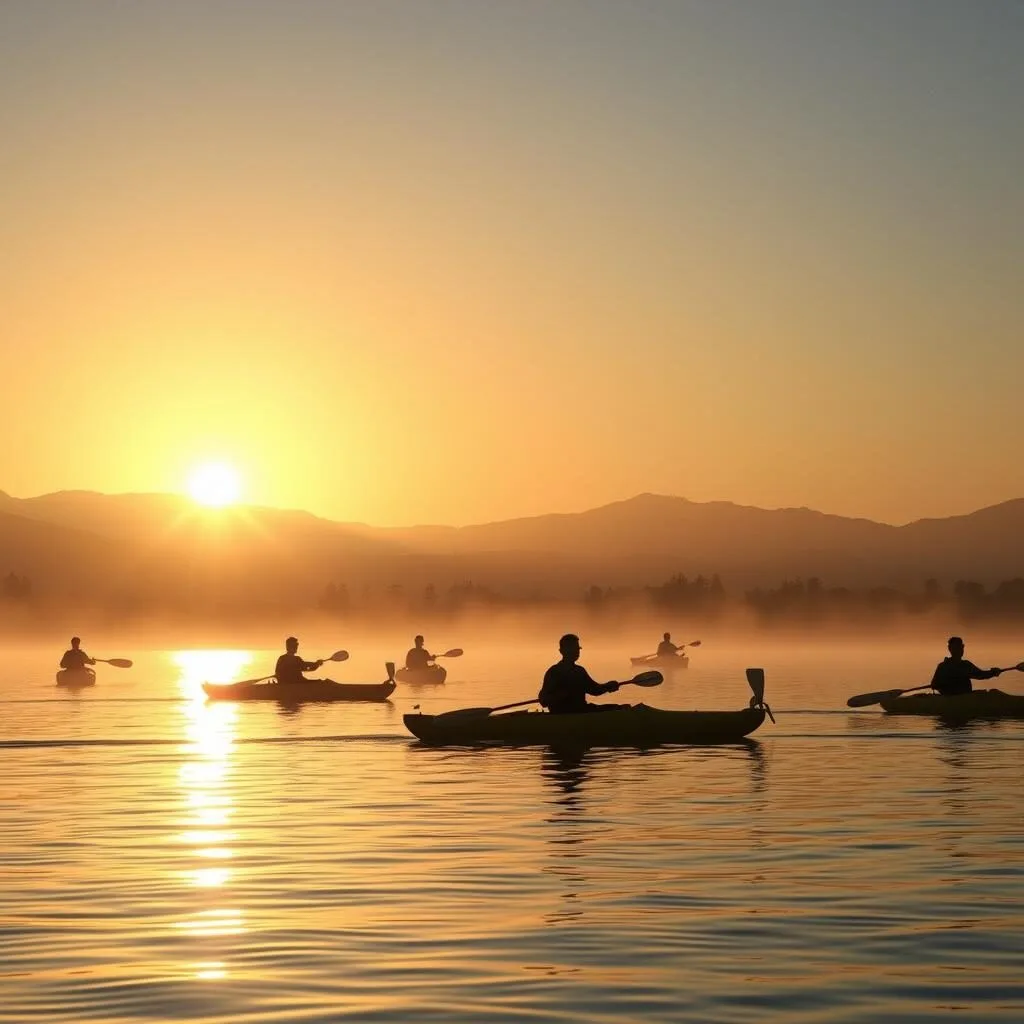 Morning kayaking experience on Lake Biwa at sunrise, Otsu City, Japan