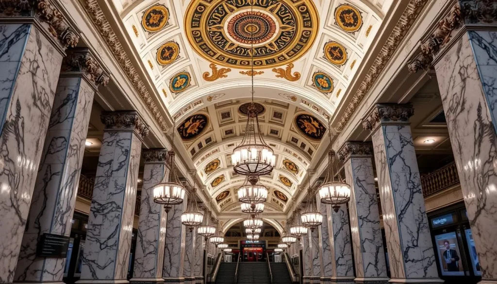 Moscow Metro station showing ornate architecture and design Moscow Metro station showing ornate architecture and design