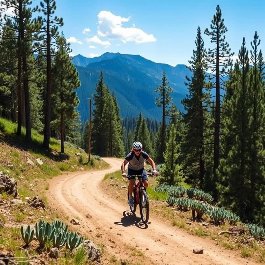 Mountain biker on a trail in the Wolf Creek area Mountain biker on a trail in the Wolf Creek area