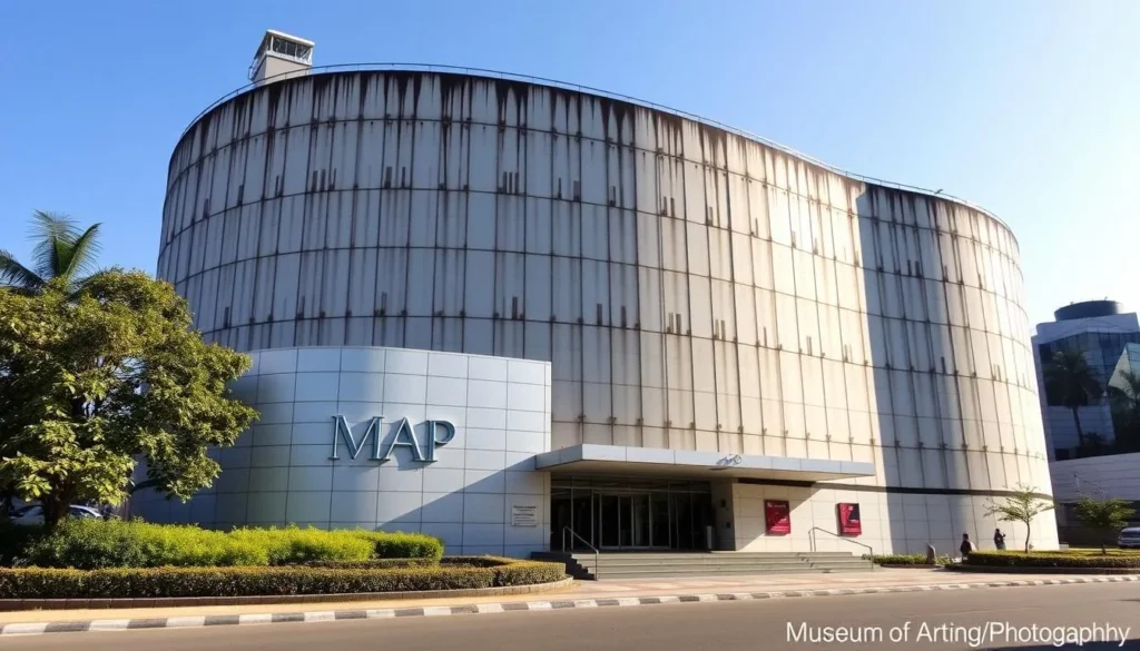 Museum of Art & Photography (MAP) exterior showing modern architecture Museum of Art & Photography (MAP) exterior showing modern architecture