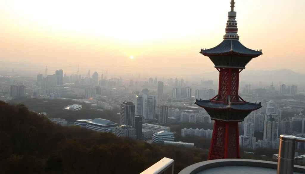 N Seoul Tower at sunset with panoramic city views, one of Seoul's best things to do for spectacular vistas