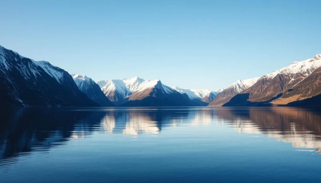 Narvik fjords with snow-capped mountains and serene waters
