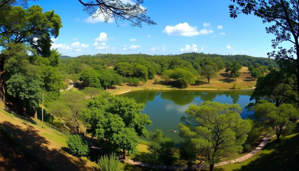 Natural landscapes at Gatwala Wildlife Park with greenery and lake views