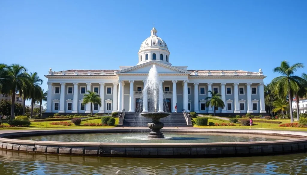 Negros Occidental Provincial Capitol building with its lagoon and fountain in the foreground