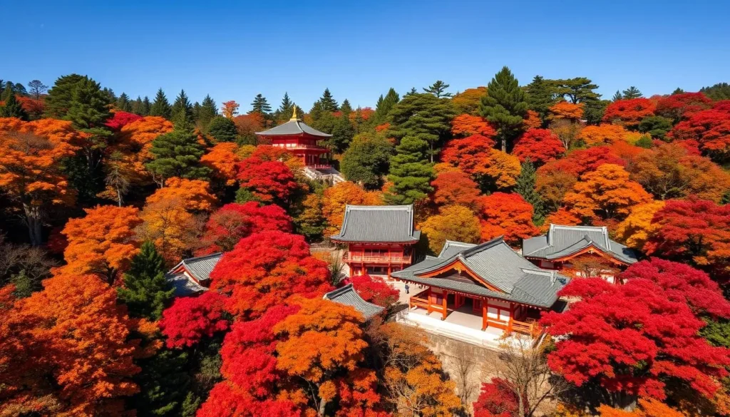 Nikko's shrine complex surrounded by vibrant autumn foliage Nikko's shrine complex surrounded by vibrant autumn foliage
