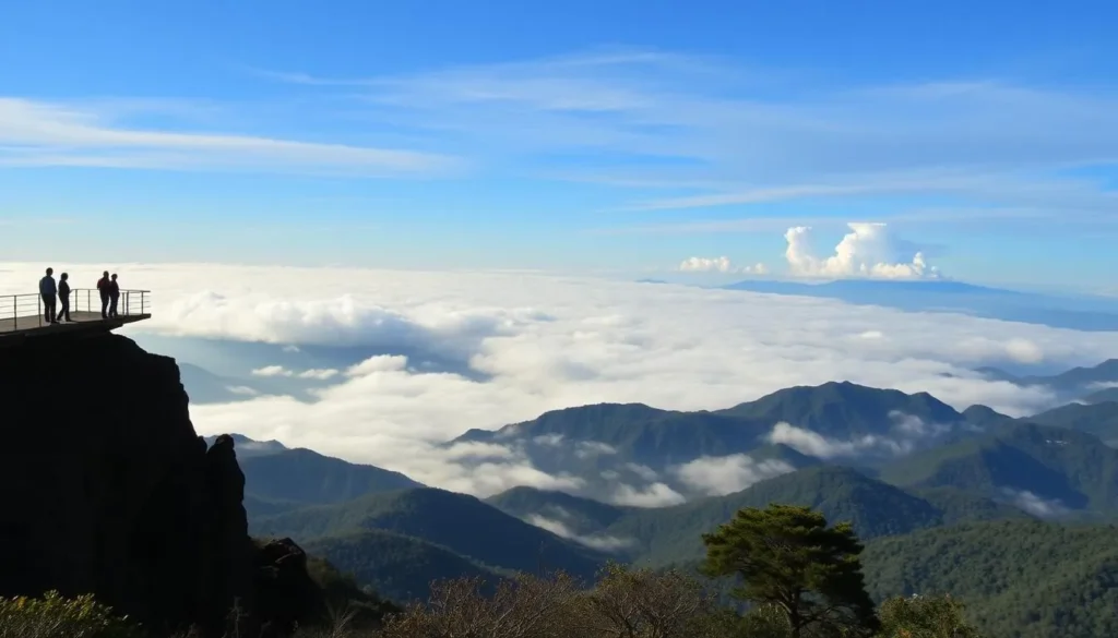 Nilgiri Hills viewpoint with clouds floating below and panoramic mountain views in Bandarban Bangladesh