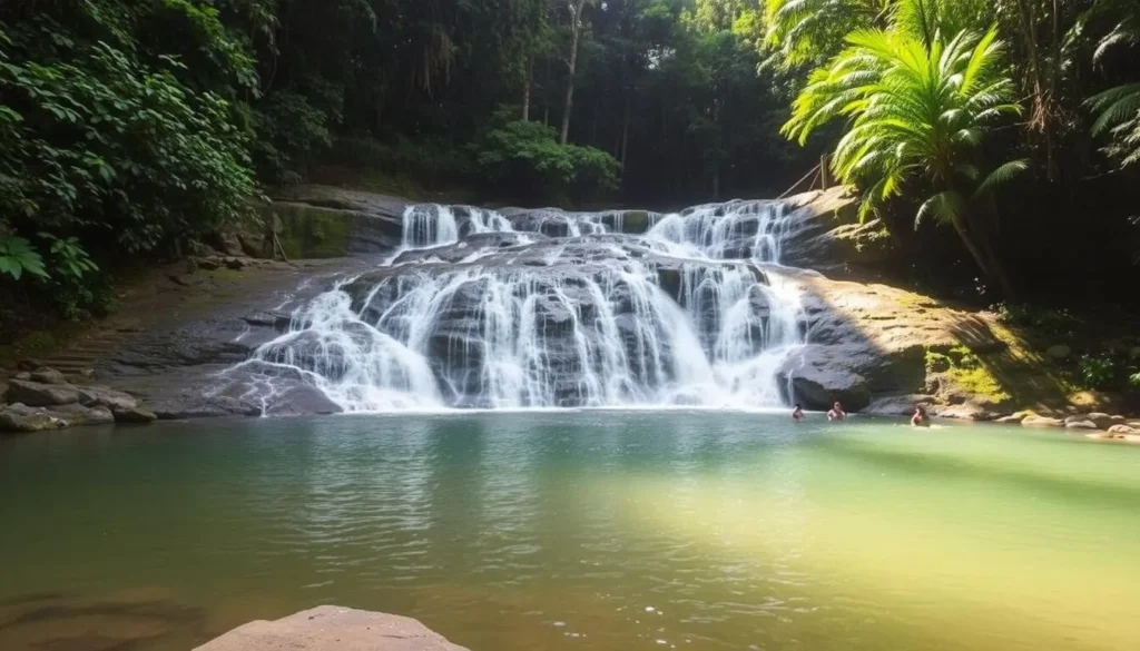 One of the seven waterfalls at Mambukal Mountain Resort with lush greenery