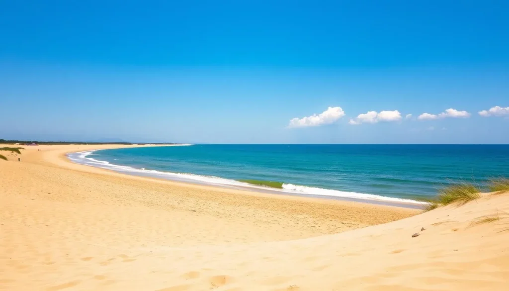 Oval Beach in Saugatuck, Michigan with golden sand and blue water on a sunny summer day Oval Beach in Saugatuck, Michigan with golden sand and blue water on a sunny summer day
