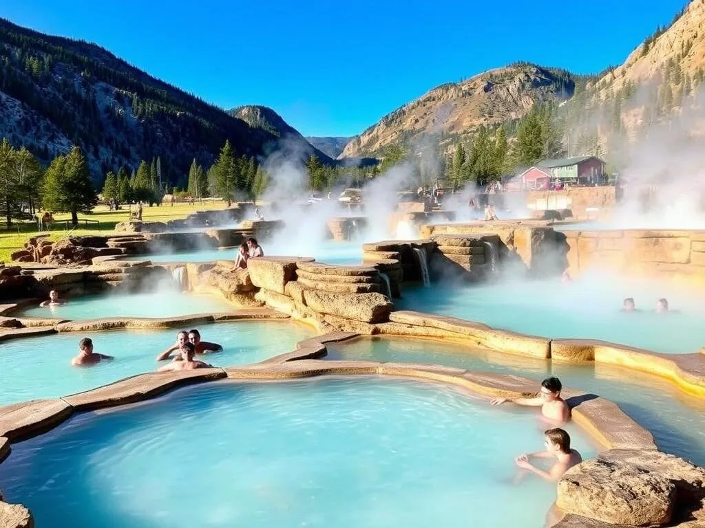 Pagosa Hot Springs with steaming pools and mountain views Pagosa Hot Springs with steaming pools and mountain views