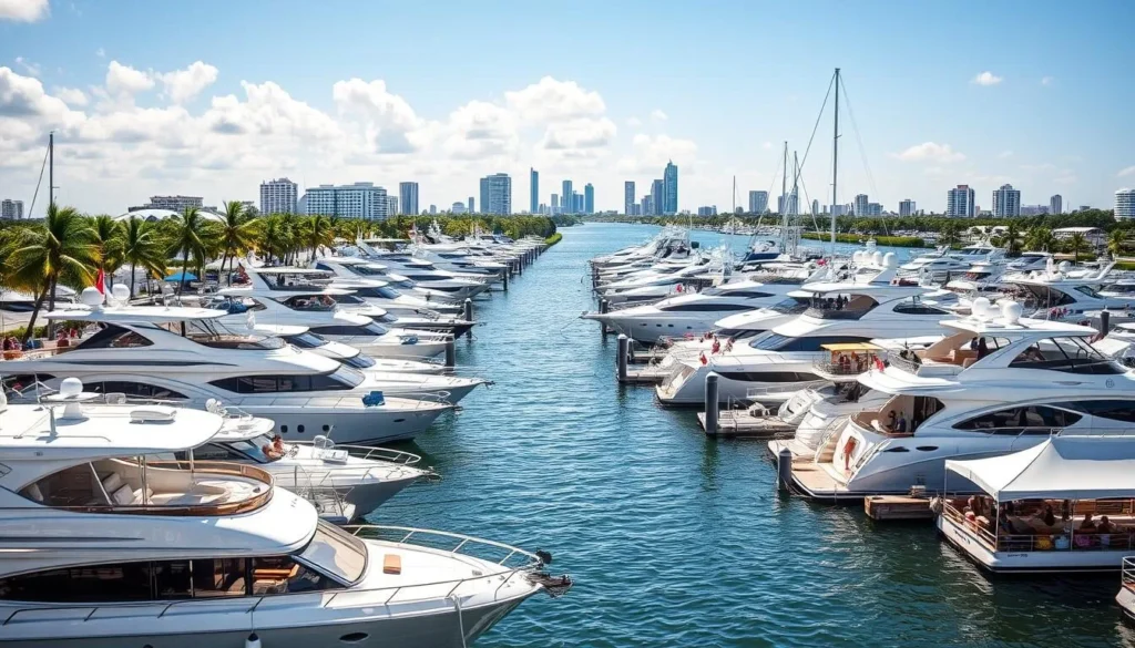 Palm Beach International Boat Show with luxury yachts and visitors Palm Beach International Boat Show with luxury yachts and visitors