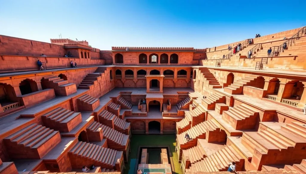 Panna Meena Ka Kund stepwell with its symmetrical stairs and architecture in Jaipur