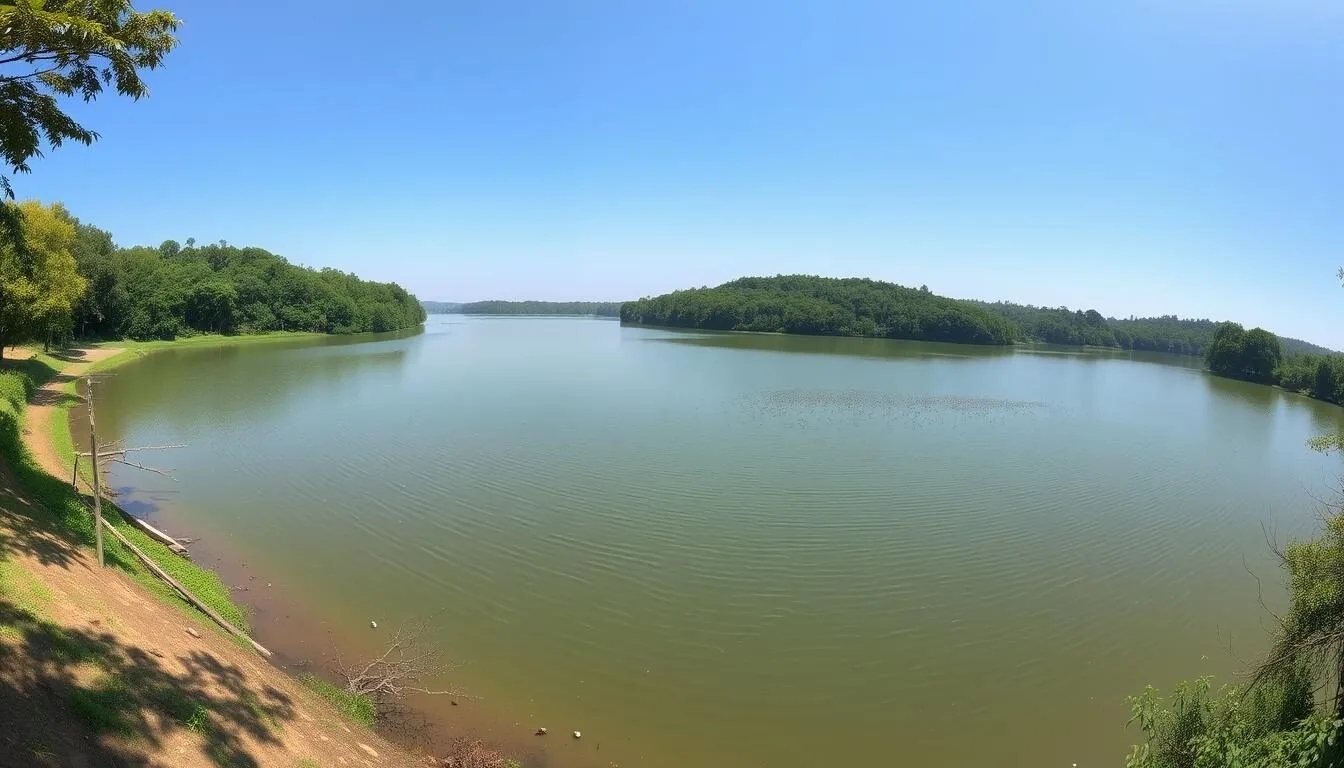 Panoramic view of Altadighi National Park showing the historic lake surrounded by forest area in Bangladesh