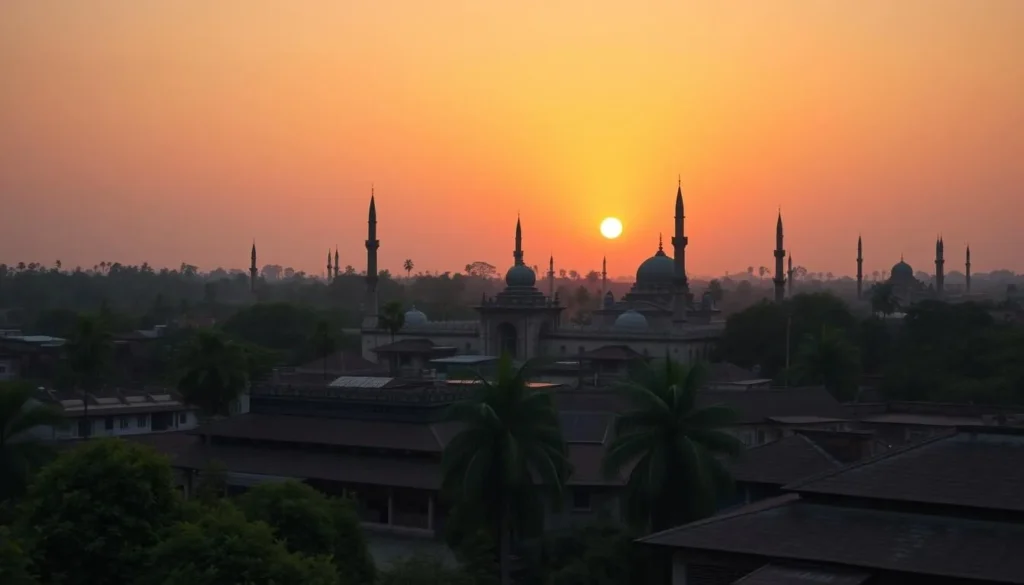 Panoramic view of Bagerhat's historic district at sunset