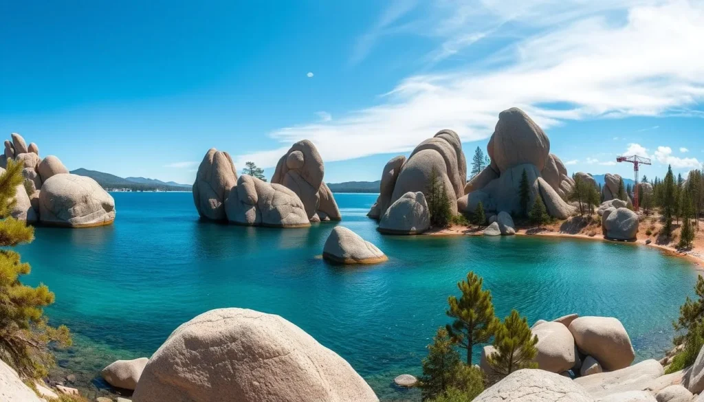 Panoramic view of Boulder Bay Park showing the iconic rock formations in Big Bear Lake Panoramic view of Boulder Bay Park showing the iconic rock formations in Big Bear Lake