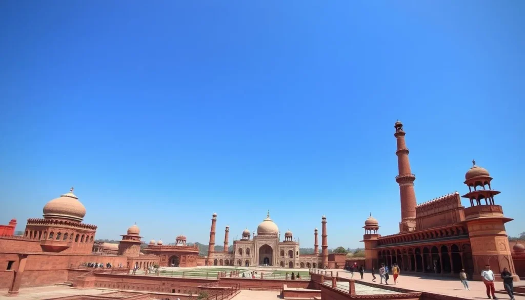 Panoramic view of Fatehpur Sikri showing the red sandstone architecture of this abandoned Mughal city near Agra Panoramic view of Fatehpur Sikri showing the red sandstone architecture of this abandoned Mughal city near Agra
