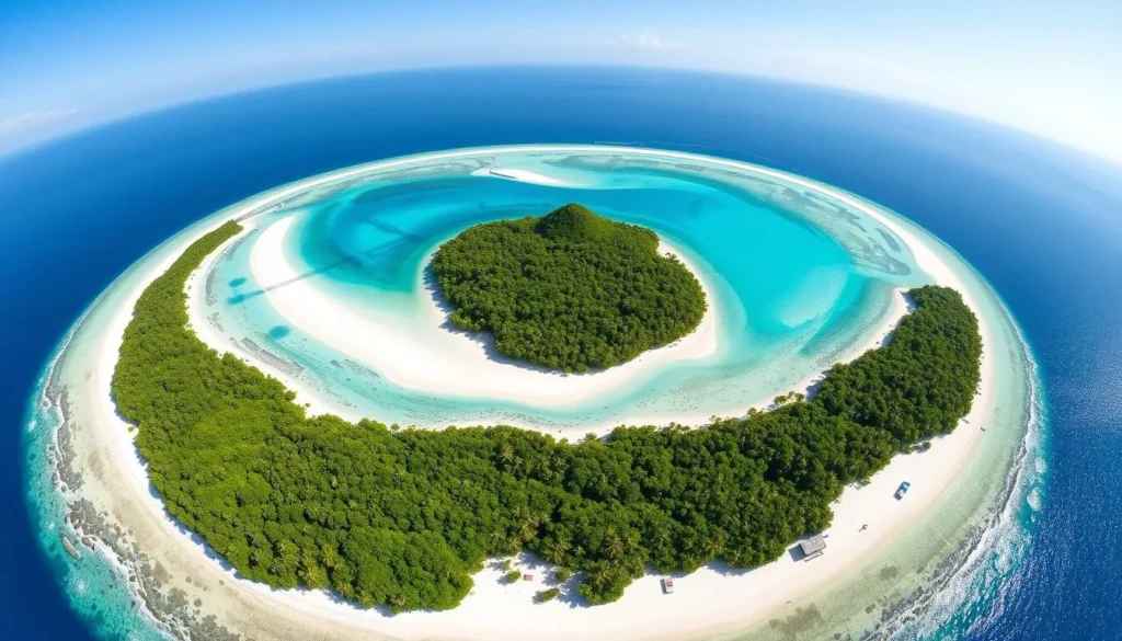 Panoramic view of Mantigue Island Philippines Best Things to Do showing the circular island with white beaches Panoramic view of Mantigue Island Philippines Best Things to Do showing the circular island with white beaches