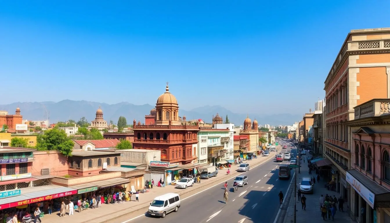 Panoramic view of Rawalpindi Pakistan showing historic architecture and bustling streets