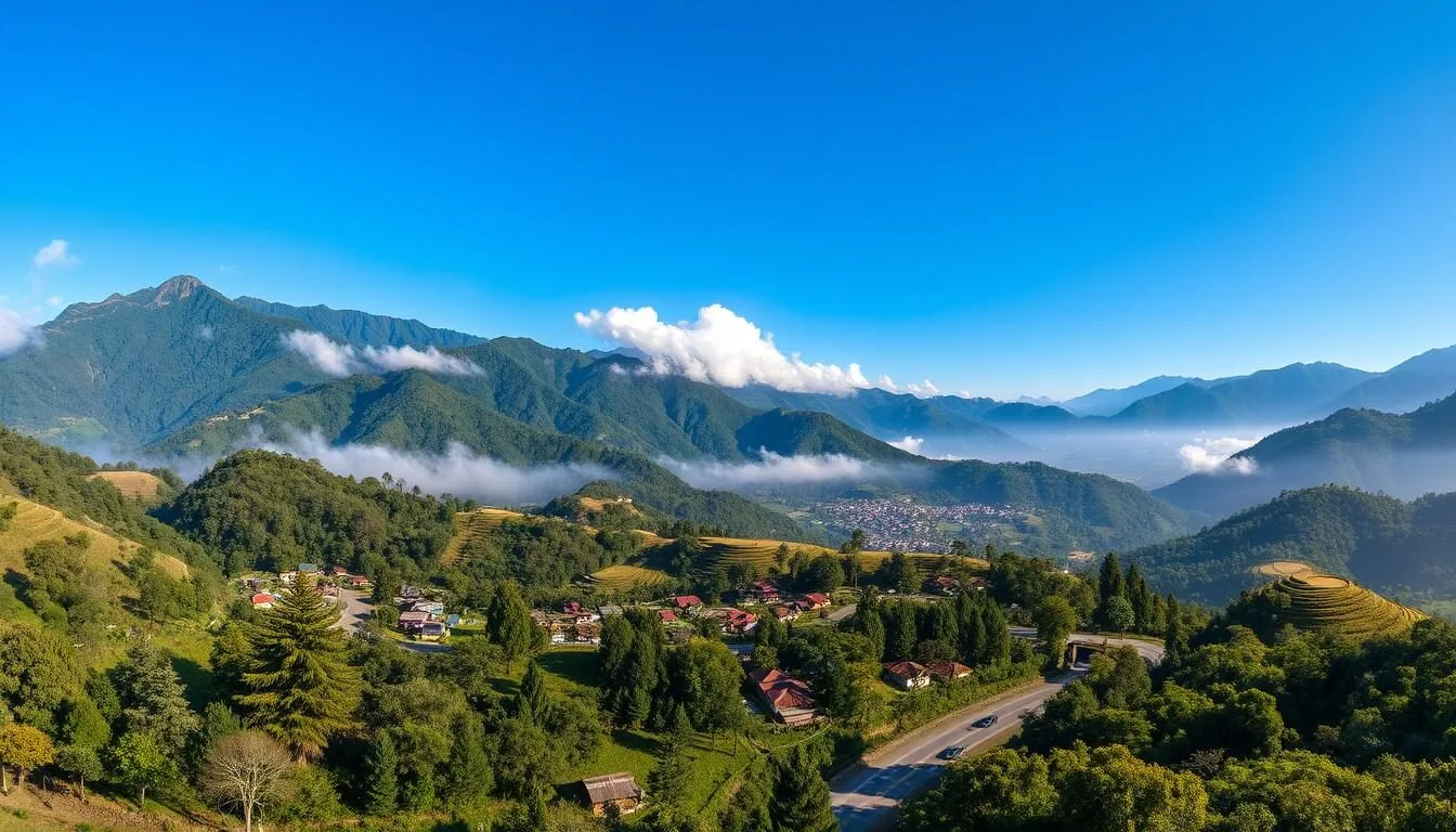 Panoramic view of Sagada town nestled in the Cordillera Mountains with morning mist