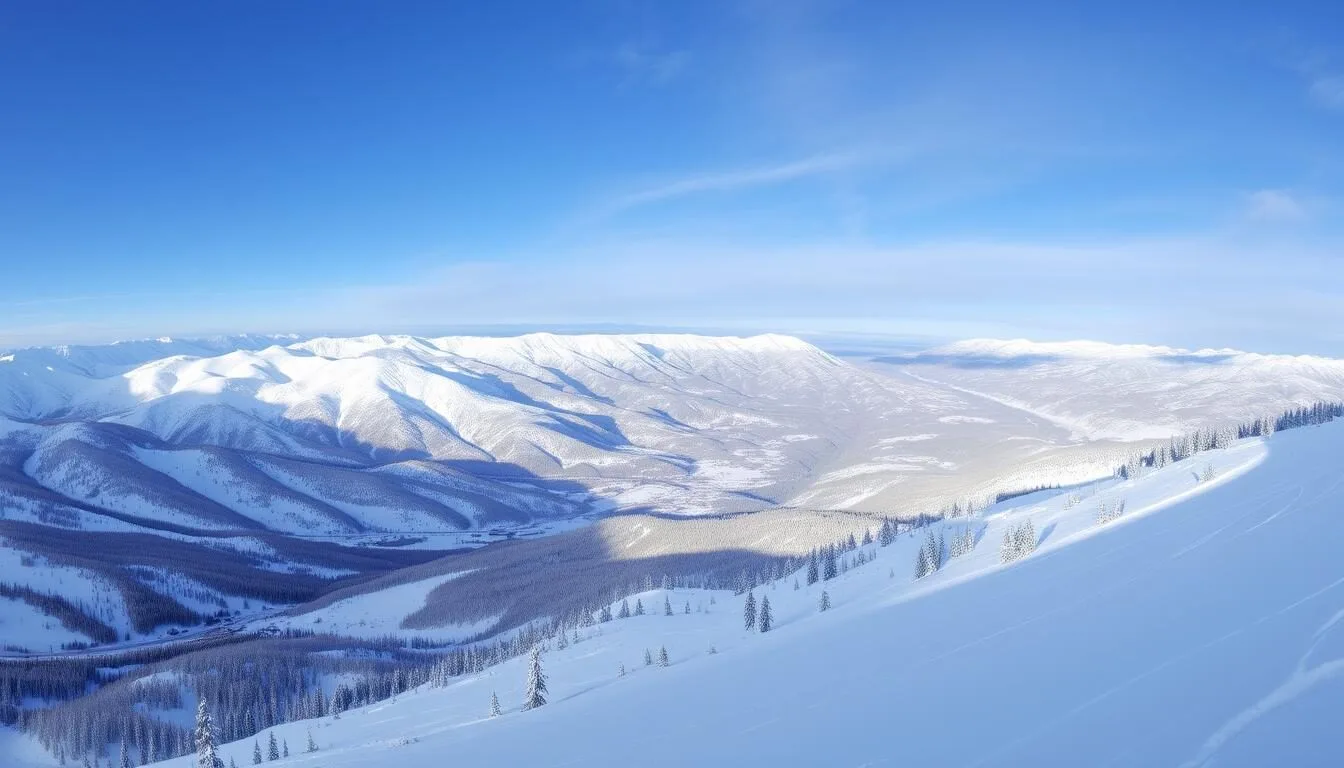 Panoramic winter view of Wolf Creek, Colorado with snow-covered mountains and ski slopes