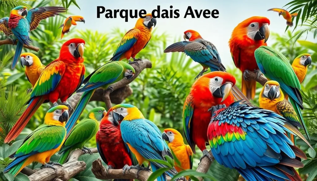 Parque das Aves Bird Park image with a variety of bird species