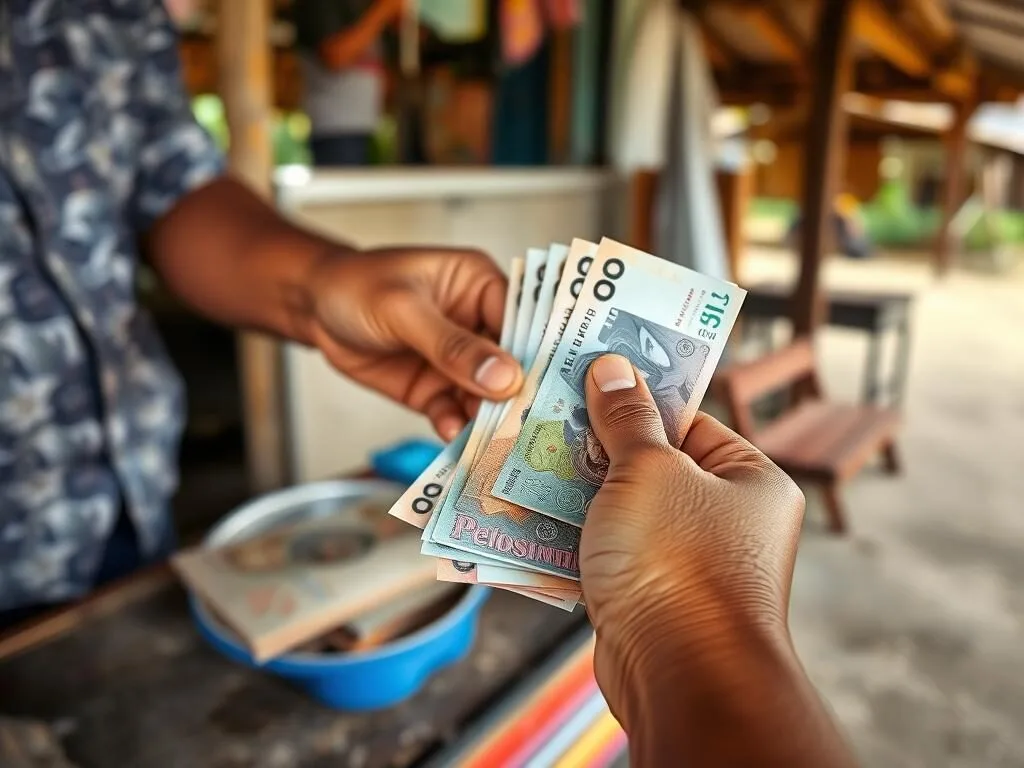 Person exchanging Philippine Pesos at a local currency exchange