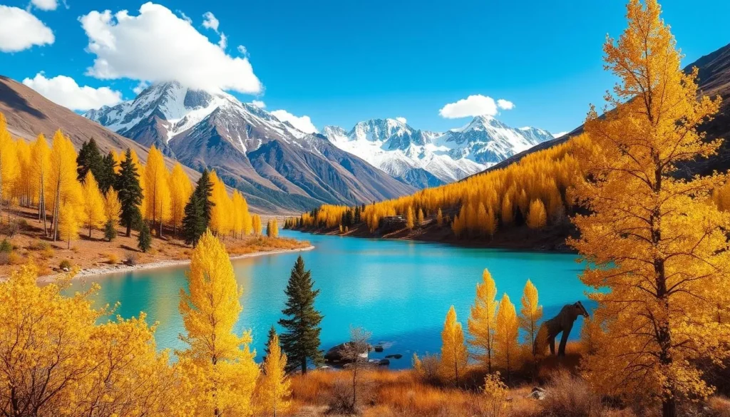 Phander Valley with its turquoise lake surrounded by poplar trees and mountains