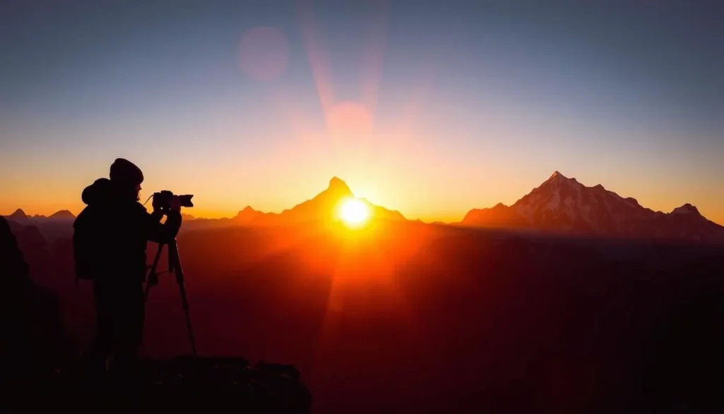 Photographer capturing the sunset over K2 from Concordia with dramatic lighting