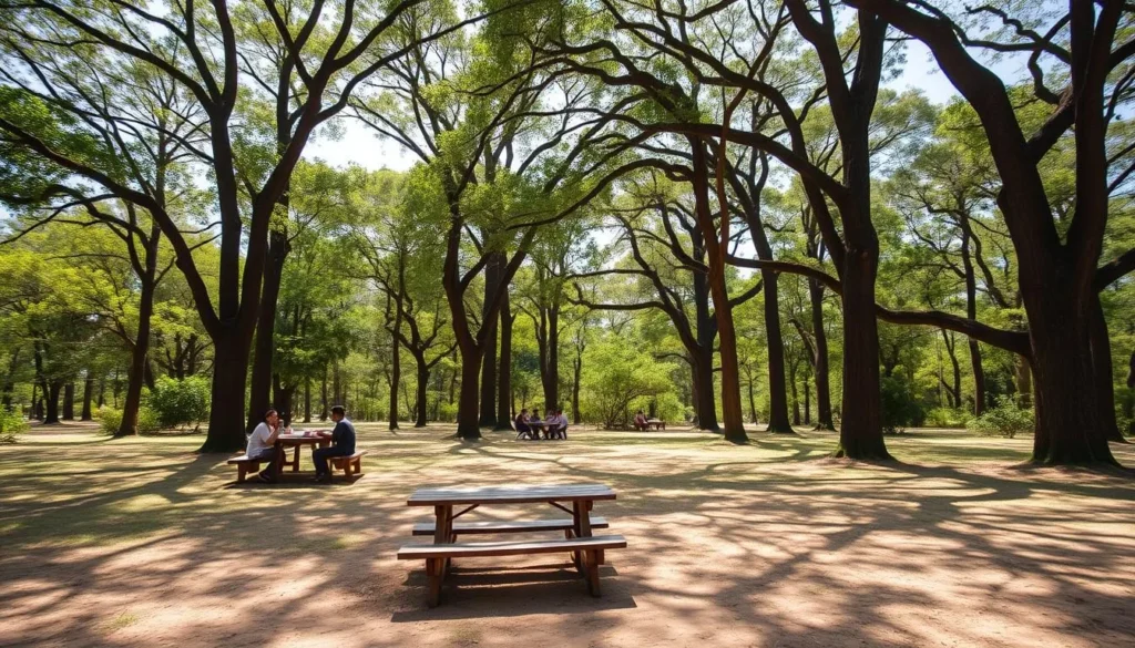 Picnic area in Khadim Nagar National Park Bangladesh with visitors enjoying nature